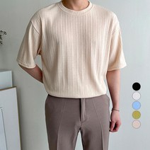 머시따 남성용 골지 라운드 니트반팔 티셔츠