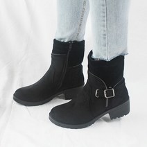 벨라노이 여성용 기모안감 스웨이드 니트 벨트장식 경량 앵클부츠 5cm