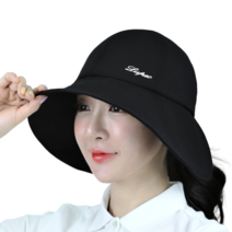 루페오 여성 자수 와이드 챙넓은 골프 버킷햇 벙거지 모자, 블랙