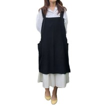 린넨 심플 롱 앞치마 S, 블랙, 1개