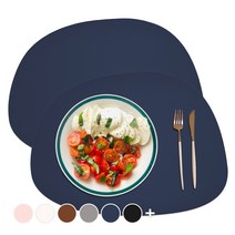 소이믹스 블링 조약돌 방수 가죽 테이블 매트 2p, 네이비, 42 x 32cm
