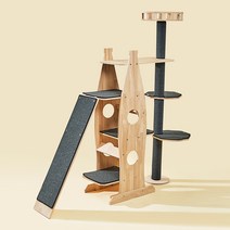나을디자인 액체냥 원목 캣타워 하우스 미끄럼틀형 M4-4, 그레이, 1개