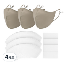 에코리즈 필터교체형 면 마스크 베이지 3p + 교체형 필터 30p + 수용성 밴드 60p, 4세트
