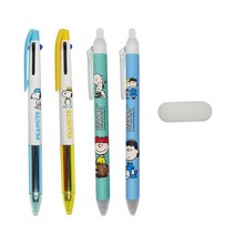 피너츠 스누피 지워지는 3색 볼펜 2p + 흑색 볼펜 2p + 지우개 세트 0.5mm, 혼합색상, 1세트