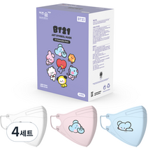 어린숨엣지 라인프렌즈 BT21 아트심볼 새부리형 컬러마스크 소형 KOYA 미니니 3종 x 10p 세트, 30매입, 4세트, 화이트, 라이트핑크, 스카이