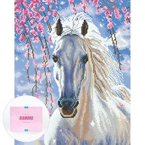 디클레어 액자 캔버스형 보석십자수 DIY 키트 40 x 50 cm, 벚꽃과 말, 1세트