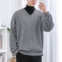 남성용 V넥 오버핏 스판 골지 니트
