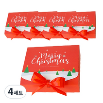도나앤데코 크리스마스 직사각 포장 상자 소 5p + 리본 5p, 눈내린 풍경 레드, 4세트
