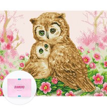 디클레어 액자 캔버스형 보석십자수 DIY 키트 40 x 50 cm, 1세트, 엄마와 아기 부엉이 2