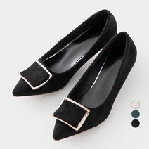 아피나르_포인트토 골드 사각 장식 스웨이드 펌프스 (뾰족힐 4cm)