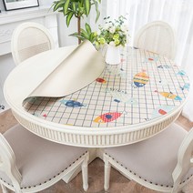 리빙선생 PVC 방수 테이블 물고기 매트 식탁보, 쾌활한 물고기 학교, 90 x 90 cm