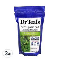 닥터틸즈 퓨어 엡섬 솔트 소킹 솔루션 입욕제 유칼립투스&스피아민트향, 450g, 3개