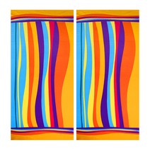 바캉스 Best 부드러운 대형 비치타올, 웨이브레인보우, 2개