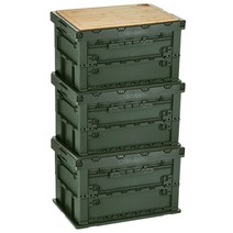 까사마루 대용량 캠핑 폴딩 박스 75L 3P + 원목 상판 1P, 카키, 1세트