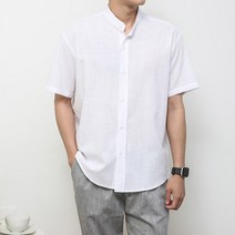 단군 남성용 차이나 카라 오버핏 솔리드 반팔 셔츠