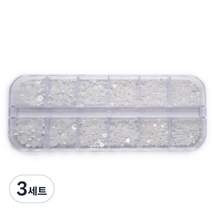 네일 반진주 스톤 파츠 휠 + 12칸 직사각 케이스 세트, 3세트