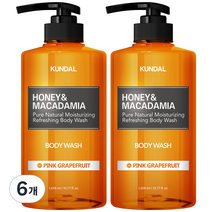 쿤달 퓨어 바디워시 바디클렌저 핑크그레이프프룻향, 1058ml, 6개