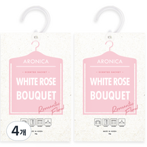 아로니카 센티드 샤쉐 옷걸이형 옷장 방향제 본품, 18g, 4개, 화이트로즈부케향