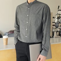 플레이즈 남성용 바이오워싱 차이나넥 데님 셔츠남방