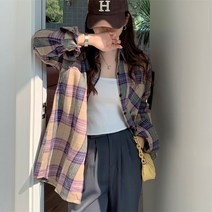 패션풀 여성용 퍼플 체크 루즈핏 셔츠 28713
