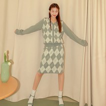 로미스토리 셋업 아가일 밴딩 미니스커트