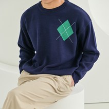 플레이즈 남성용 아가일 포인트 라운드넥 니트 티셔츠