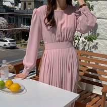 라운드넥 플리츠 스트랩 롱 원피스 OPS7451C23