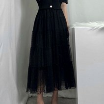 비엔엑스 도트 플리츠 롱 스커트