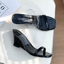 라블 여성용 투명 스트랩 웨지 슬리퍼 8cm