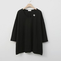 여성용 빅사이즈 라벨 유넥 심플 캐주얼 가벼운 티셔츠
