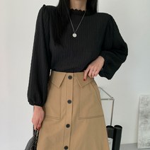 시크블랙 라쿠디 레이스 퍼프 블라우스 BL4297K19