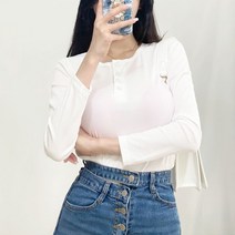 레몬티 여성용 버튼 골지 긴팔티