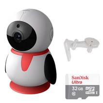 펭카 FULL HD 200만화소 홈CCTV IP네트워크 회전형 + SD 메모리 카드 32GB + 벽부형 브라켓, PE204