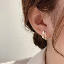 남주 여성용 14k 더블라인 큐빅 미니 링 원터치 귀걸이