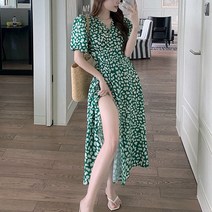 그린티 플라워 쉬폰 롱 원피스 RK_1033