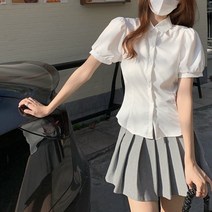 몬드스팟 여성용 슬림핏 퍼프 카라 둥근 블라우스 셔츠 JN226