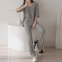 패션풀 여성용 데미 U넥 7부 티셔츠 + 부츠컷 팬츠 세트 27585