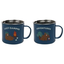 스텐 머그컵 01 Lazy camper 2종 x 300ml 세트, 남색, 2개