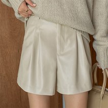 여성용 투핀턱 페이크 레더 팬츠