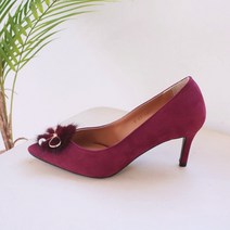 르본디 수제 스틸레토 스웨이드 발등 리본 하이힐 7cm