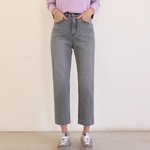 빼빼 여성용 그레이컬러 세미크롭 일자 데님팬츠
