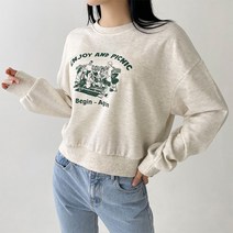 아델모아 피크닉 나염 오버핏 크롭 맨투맨