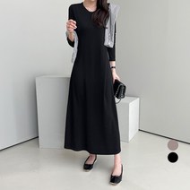 쿨쿠 여성용 베이직 라운드 긴팔 원피스