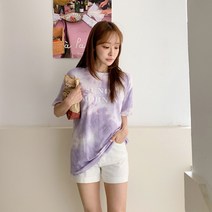 여성용 마티호 라운드넥 물나염 레터링 반팔 티셔츠 cpt12520k34
