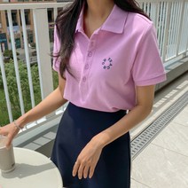 여성용 스탠다드 핏자수 PK 반팔 카라티