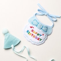 강아지 고양이 생일 축하 기념 스카프 + 모자 세트, 스카이, 1세트