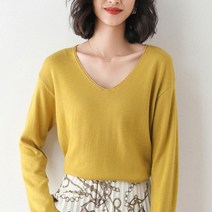 아베크 여성용 V넥 단색 슬리밍 봄 니트