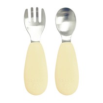 유비맘 유아용 스테인리스 실리콘 손잡이 이유식 스푼포크 케이스 세트, 호박설기(옐로우), 1세트
