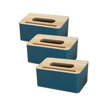 부스마켓 심플 직사각형 우든 티슈 트레이 B타입 3p, 블루