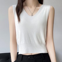여성용 MA 심플 브이넥 니트 크롭 나시